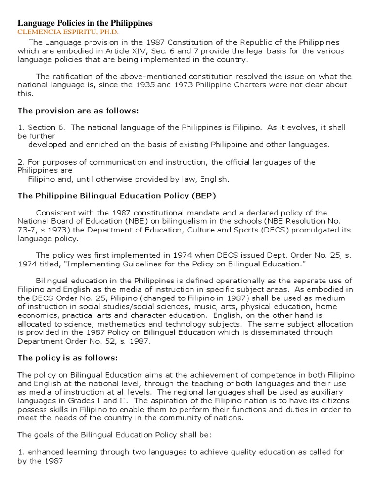 Language Policies in The Philippines PDF | PDF | Philippines ...