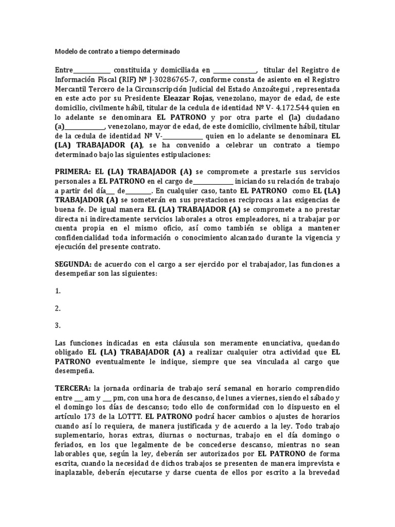 Modelo de Contrato A Tiempo Determinado | PDF | Tiempo de trabajo | Salario