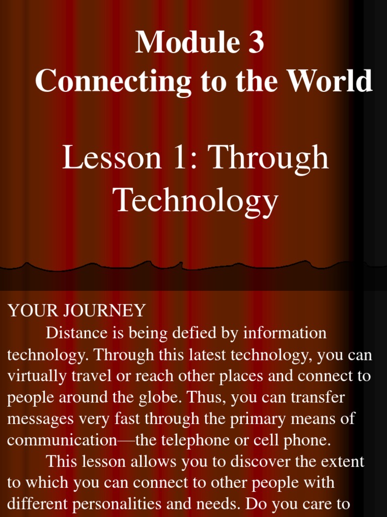 Connecting To The World: Lesson 1: Through Technology | PDF | Telephone ...