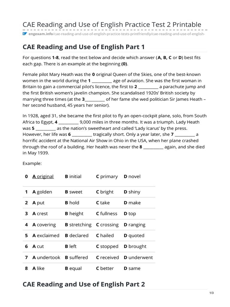 Engexam info cae reading and use of english practice test 2 printable