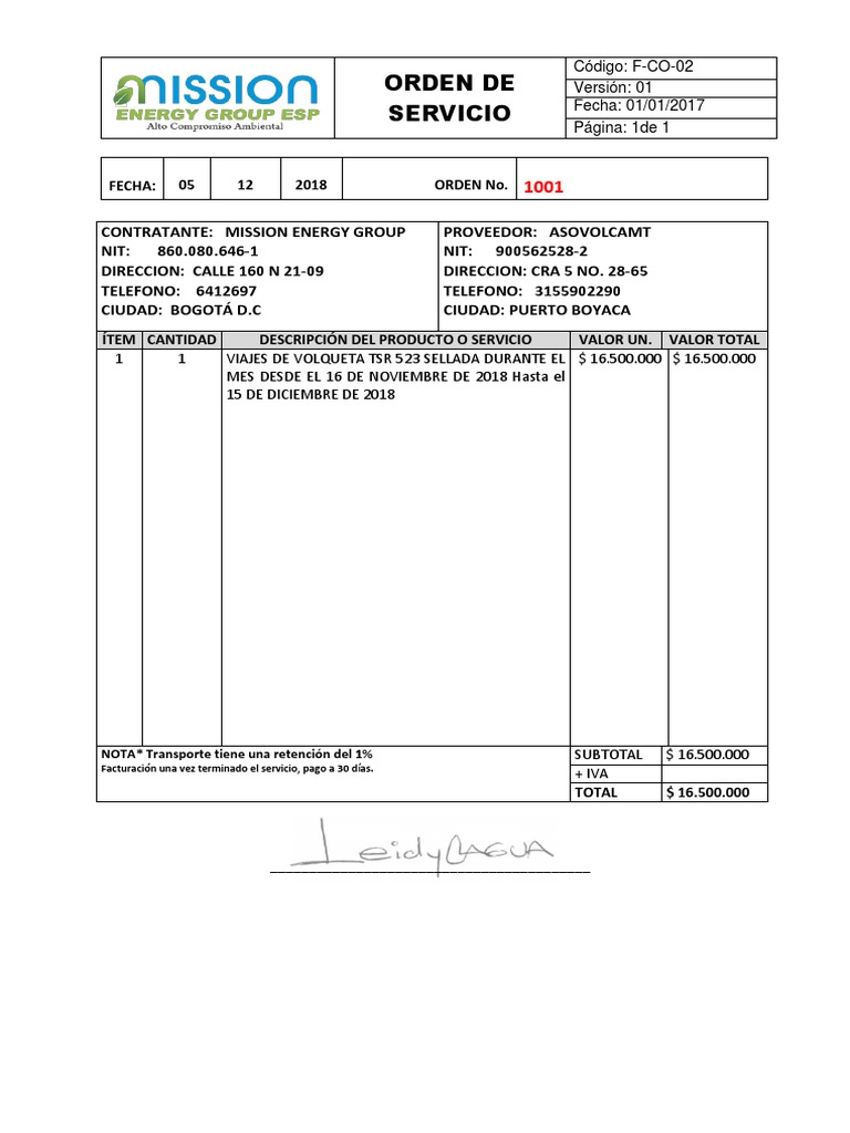 Modelo de Orden de Servicio en Perú | PDF