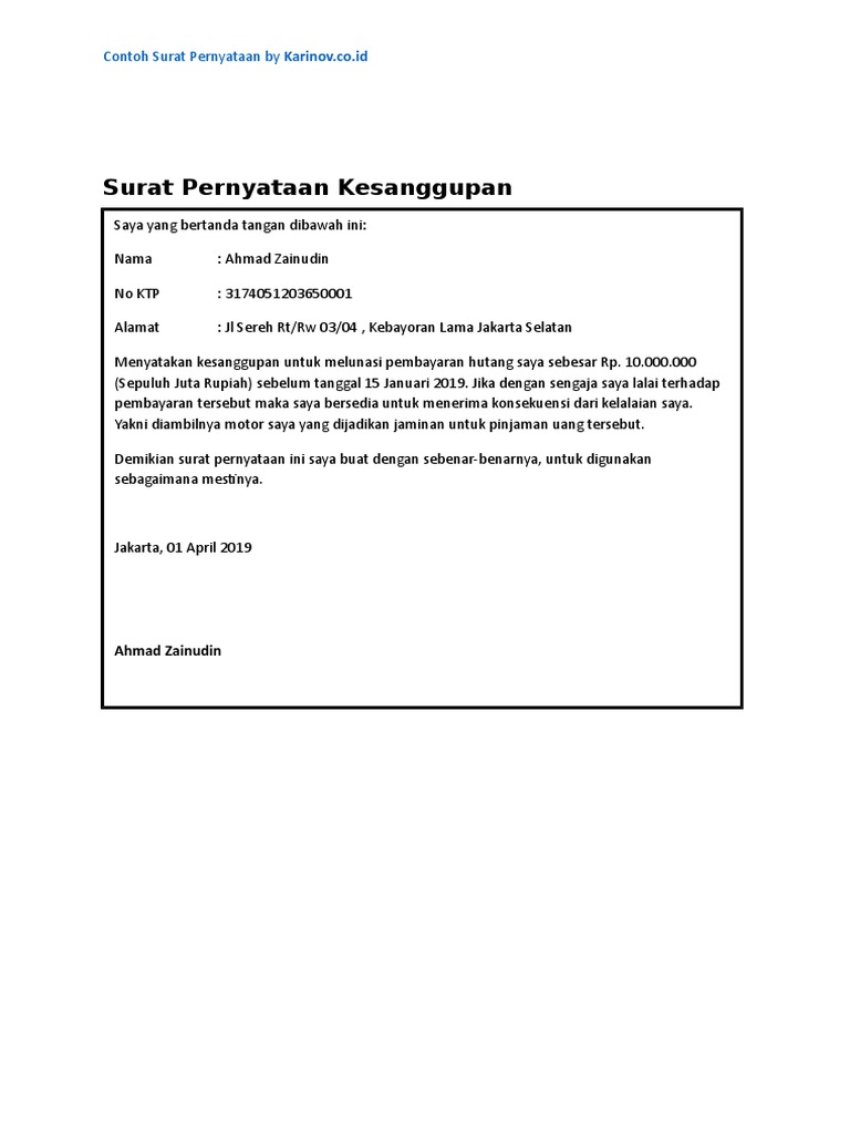 Contoh Surat Pernyataan Doc