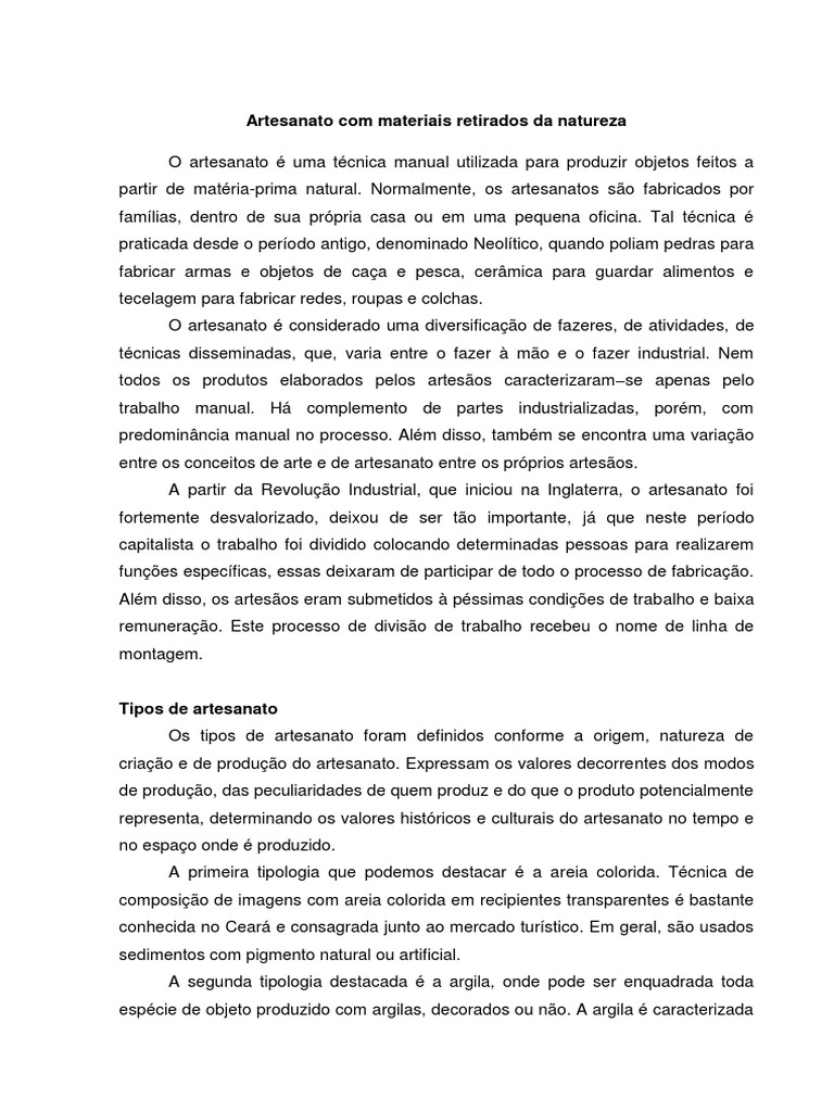 Tipos e Importância do Artesanato Natural | PDF | Artes (geral) | Natureza