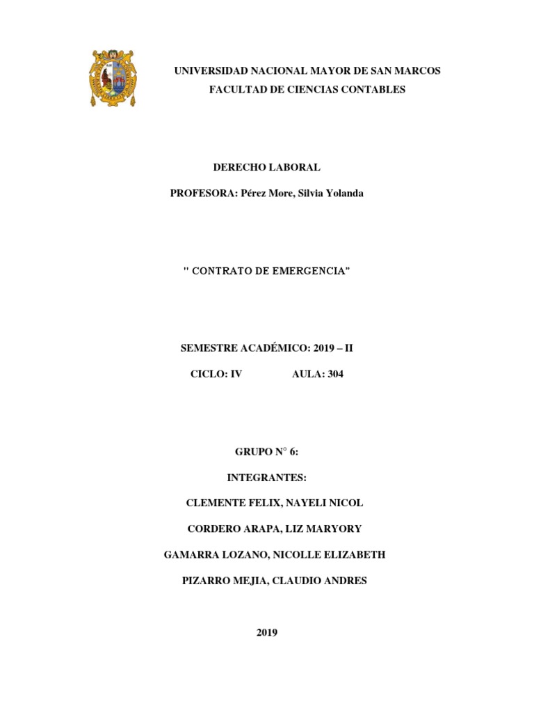 Contrato de Emergencia en Derecho Laboral | PDF | Derecho laboral ...