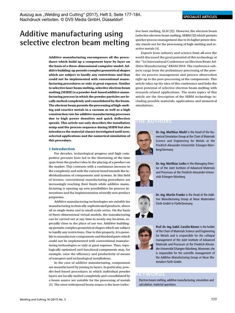 Additive Manufacturing Using Selective Electron Beam Melting | PDF | 3 ...