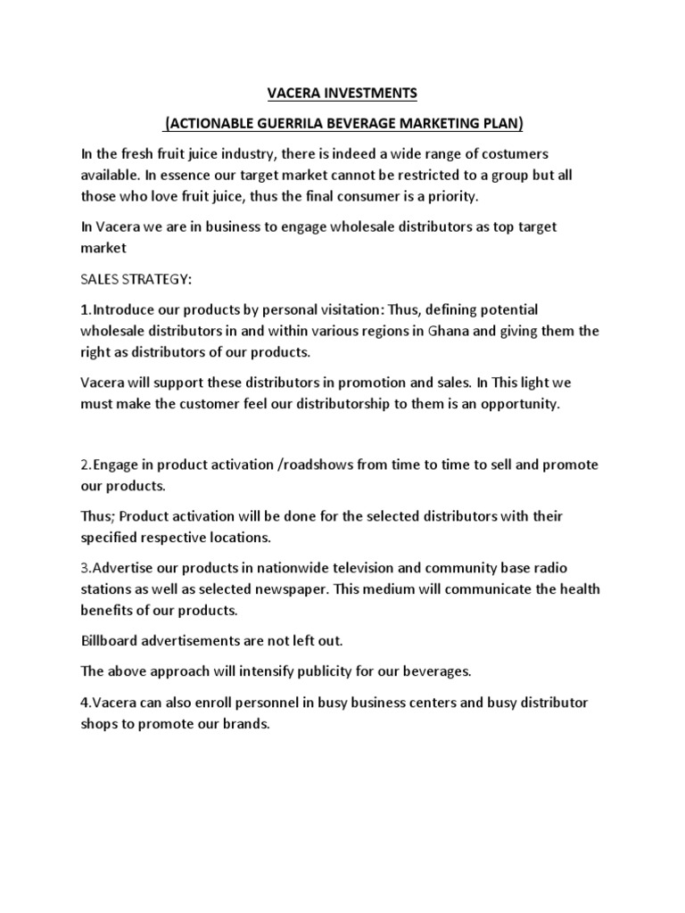 Vacera Investments Beverage Marketing Plan PDF Promotion And