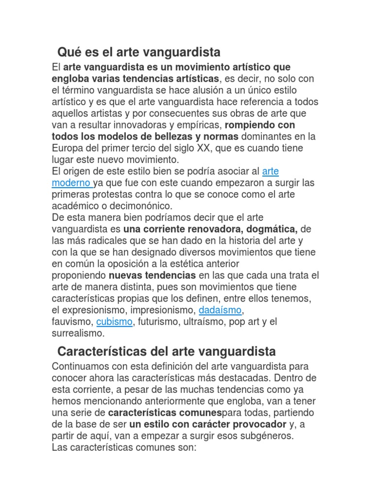 Definición y características del arte vanguardista | PDF | Vanguardia ...