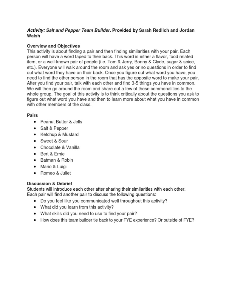 Salt and Pepper Team Builder PDF