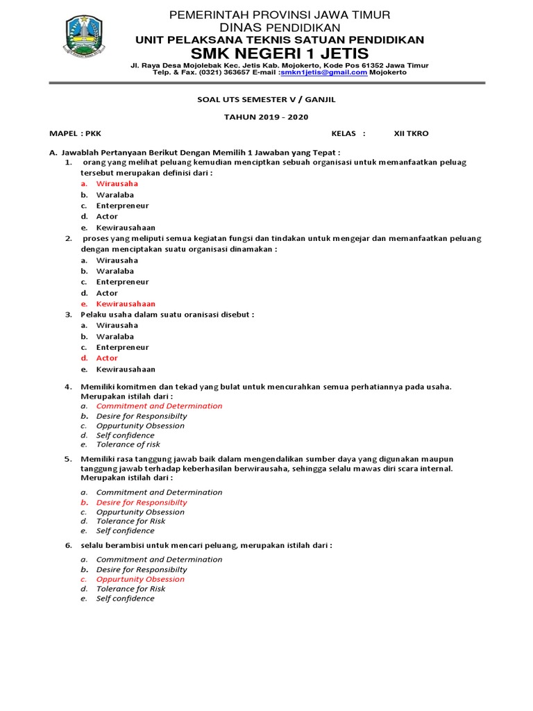 Master Soal Uts Pkk Kelas Xii Tkro