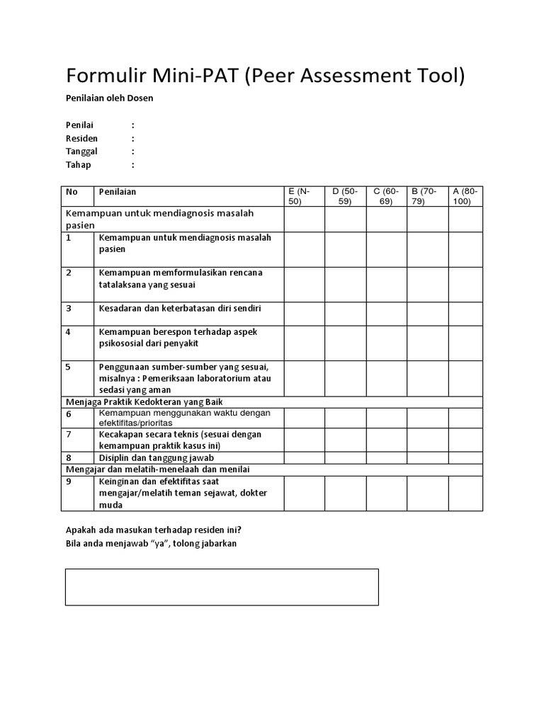 Formulir Mini-PAT untuk Penilaian Residen | PDF | Karier & Perkembangan ...
