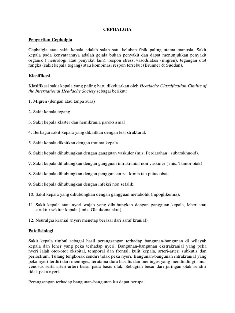 Klasifikasi dan Penyebab Sakit Kepala | PDF