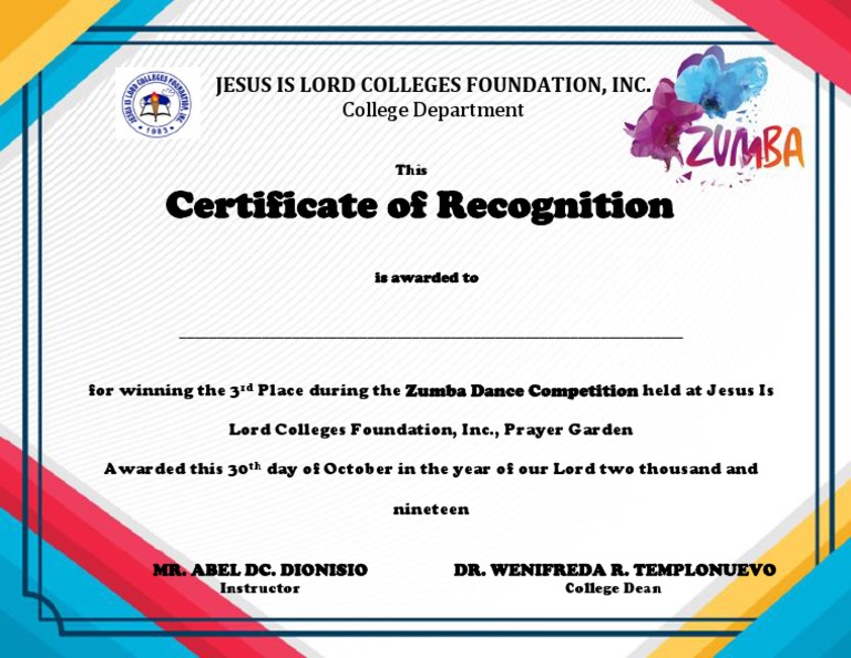 Zumba Best Performer Certificate