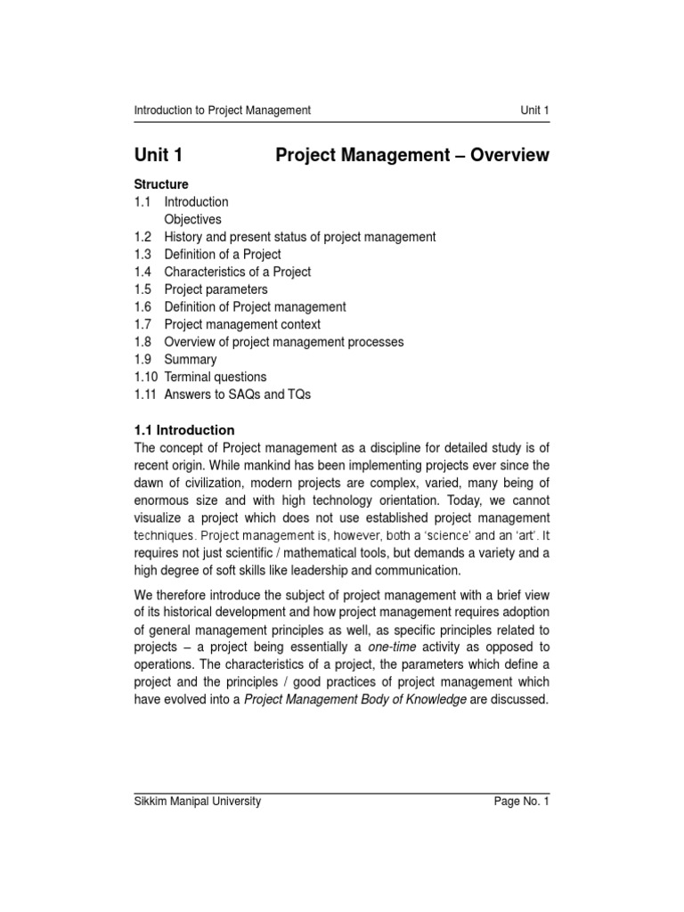 Unit 1 Project Management - Overview: Structure | PDF | Project ...