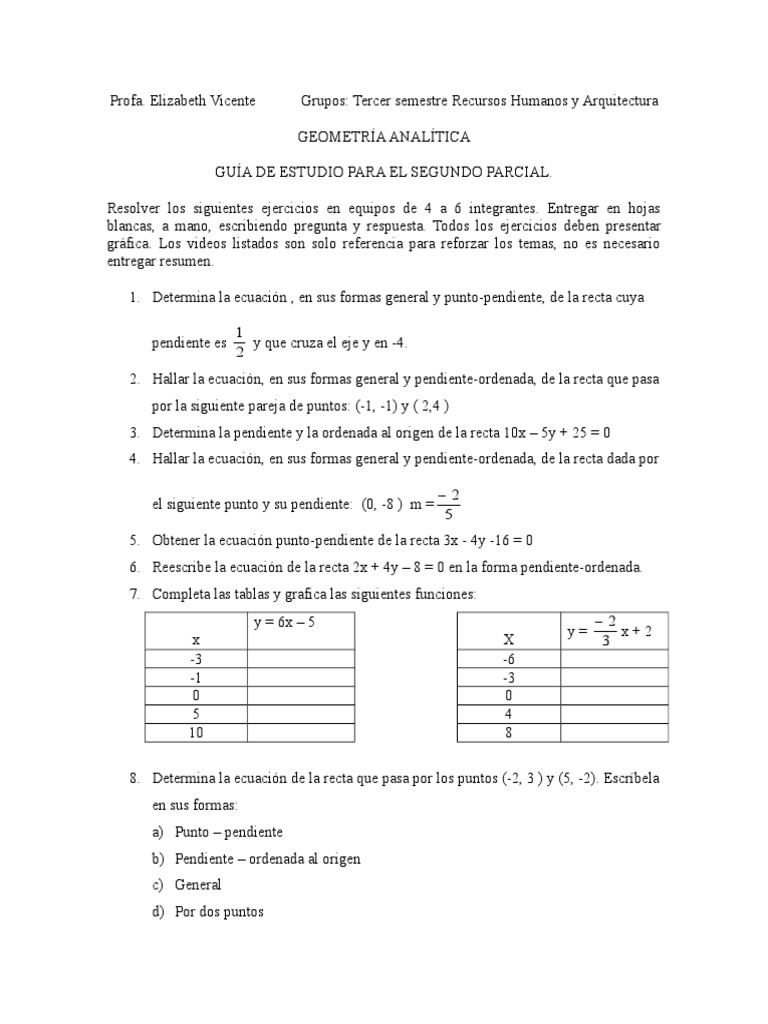 Guia De Estudio Segundo Parcial Ga Pendiente Linea Geometria