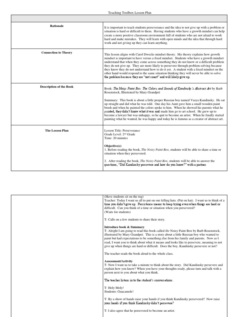 Teaching Toolbox Lesson Plan PDF Mindset Cognition