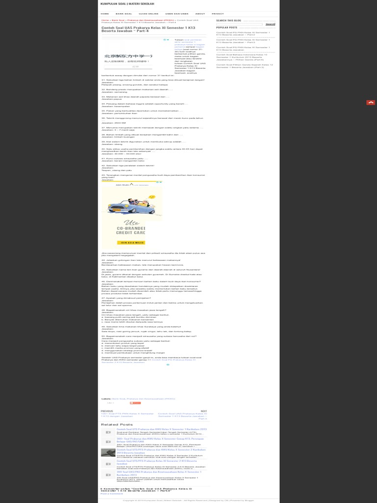 Contoh Soal Uas Prakarya Kelas Xi Semester 1 K13 Beserta Jawaban Part 4 Kumpulan Soal Materi Sekolah