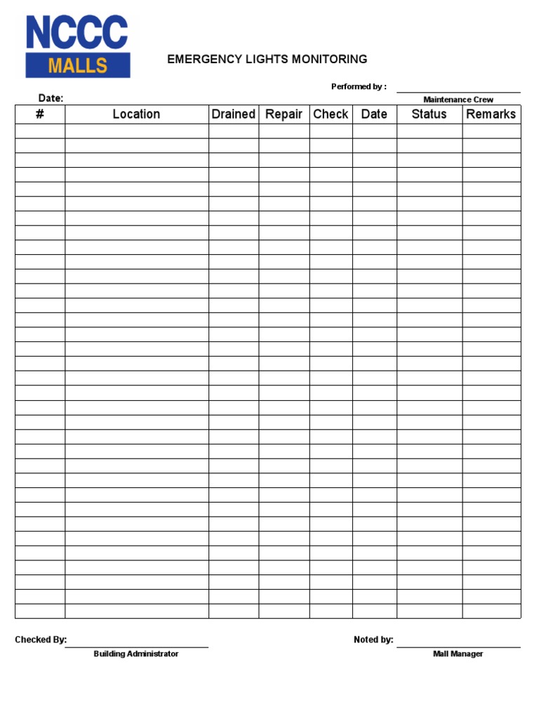 Emergency Lights Maintenance Log | PDF