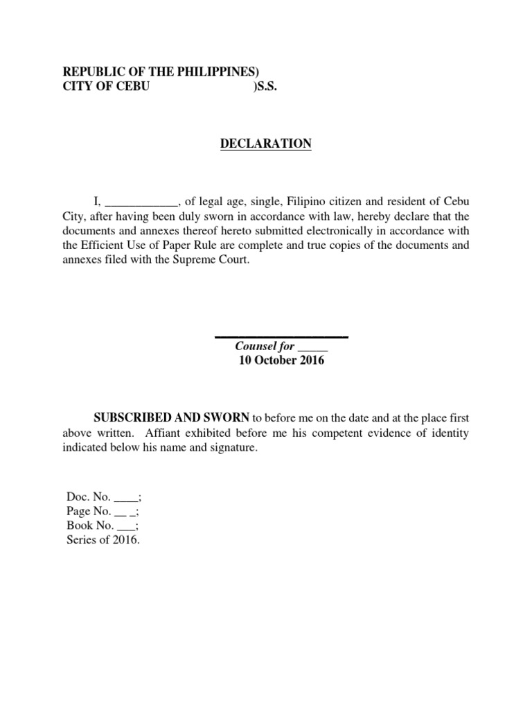 Cebu Declaration: Legal Affidavit S.S. | PDF | Law
