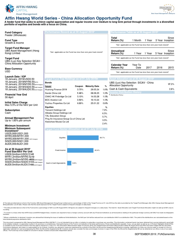 Fact Sheet Affin Hwang World Series China Allocation Opportunity Fund Pdf Asset Allocation Ubs