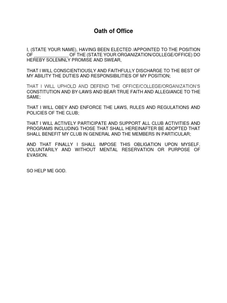 Oath of Office Template for Officers | PDF