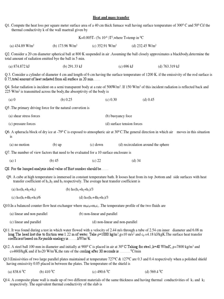 Heat Transfer Calculations and Concepts | PDF | Heat Transfer | Thermal ...