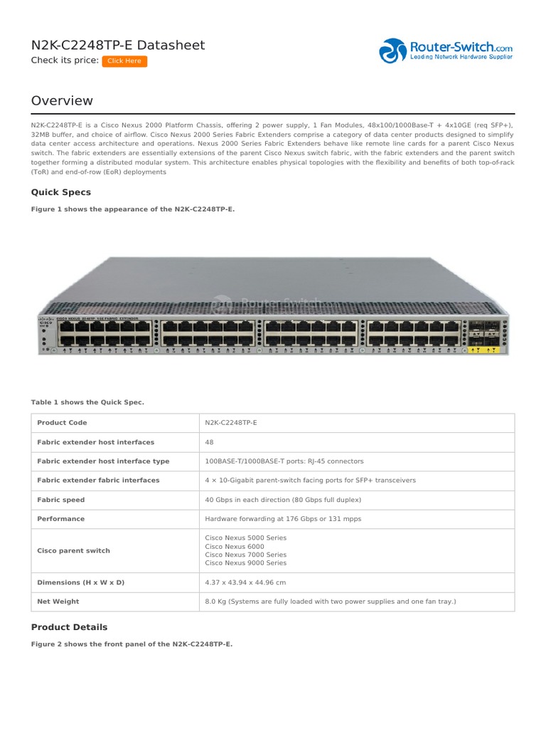 Cisco Nexus 2248TP-E Datasheet | PDF | Communications Protocols ...