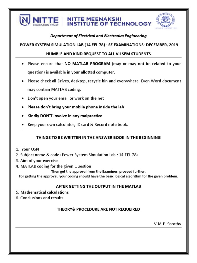 Power System Simulation Lab Exam Guidelines | PDF