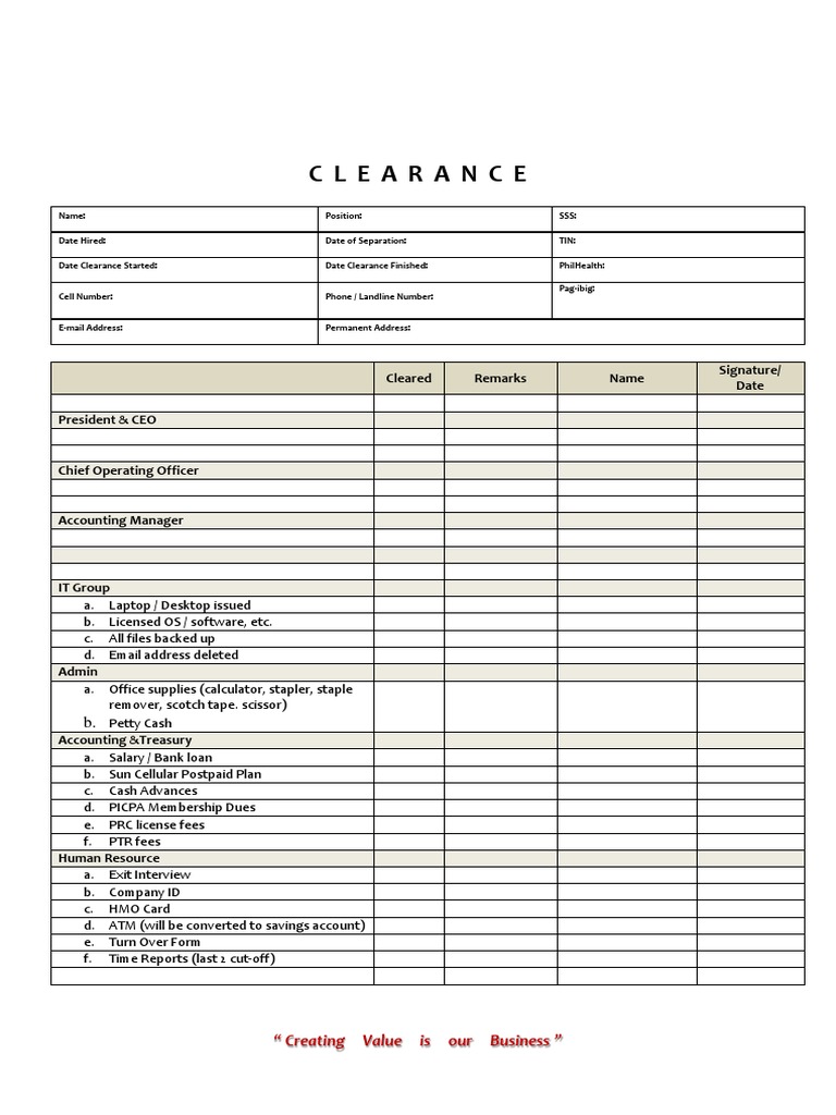 Employee Exit Clearance Form | PDF