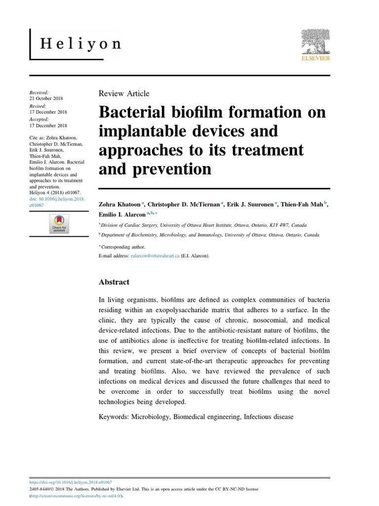 Bacterial Biofilm Formation On Implantable Devices PDF | PDF | Biofilm ...