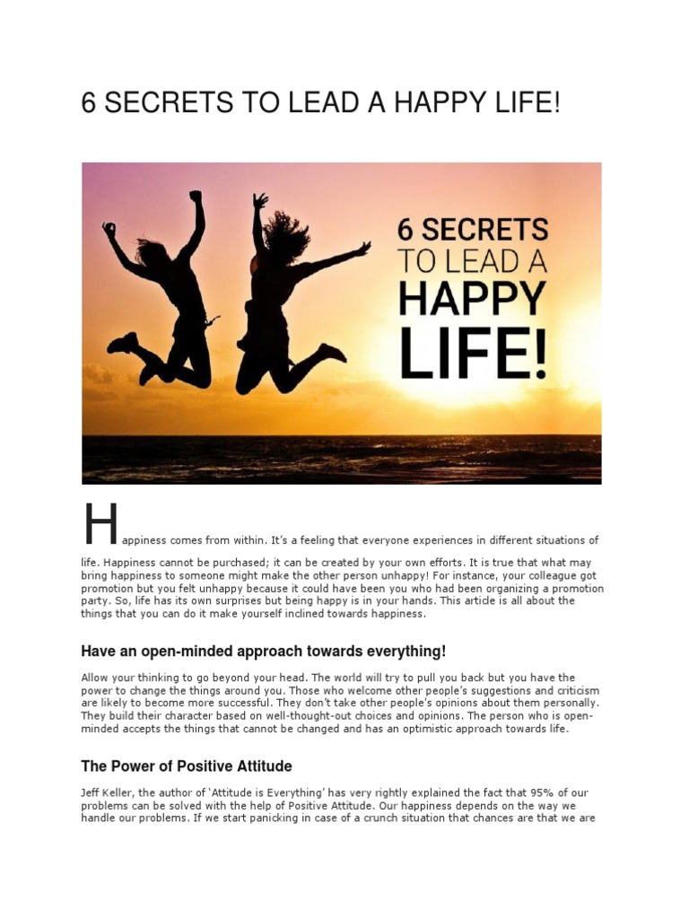 6 Secrets To Lead A Happy Life PDF Happiness Meditation