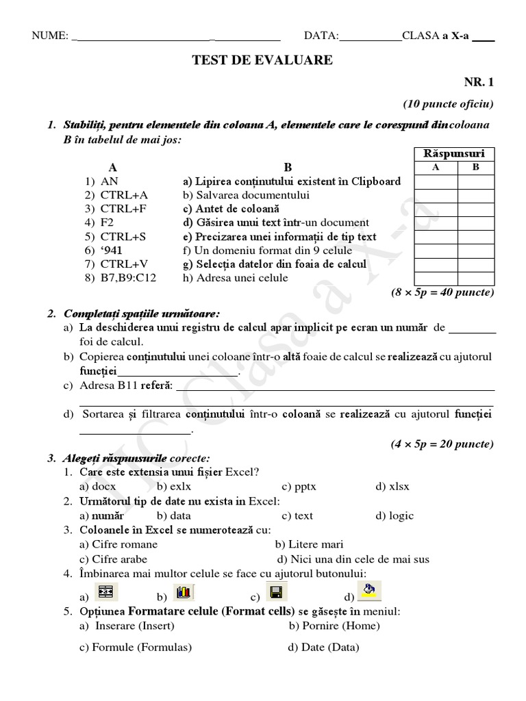 Test de Evaluare Cls 10 | PDF