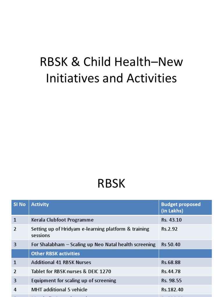 RBSK New Initiatives and Budget Overview | PDF