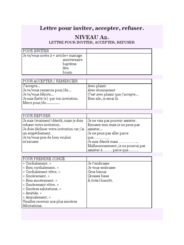Lettre Pour Inviter