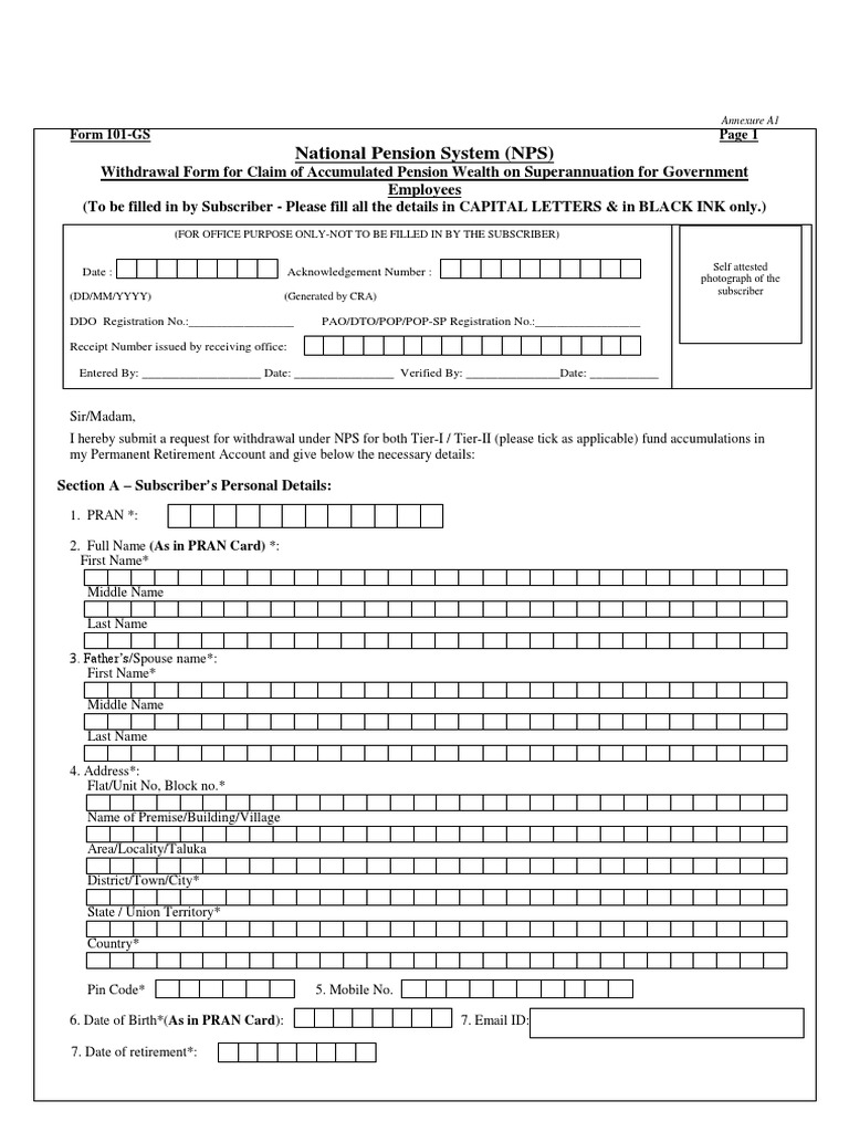 NPS Withdrawal Form 101-GS | PDF | Identity Document | Annuity (European)
