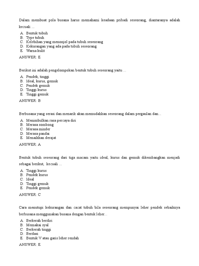 Soal Pembuatan Pola X Tb