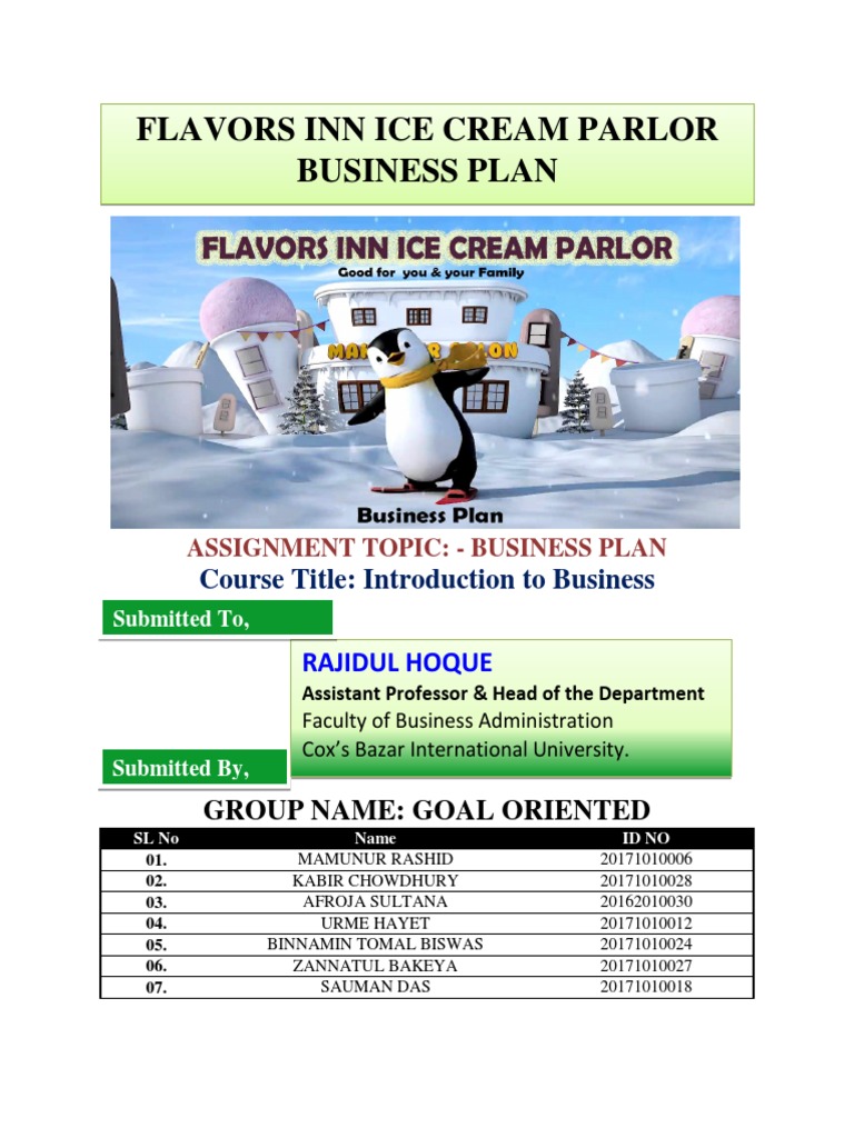 Flavors Inn Ice Cream Parlor Business Plan PDF Partnership