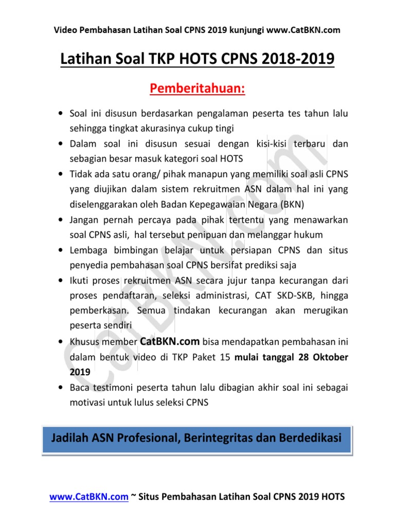 Latihan Soal Tkp Hots Cpns 2019 Paket 15 Fix Share