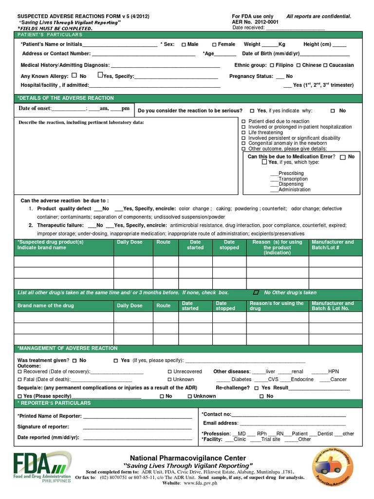 ADR Form PDF | PDF | Adverse Effect | Pharmacovigilance