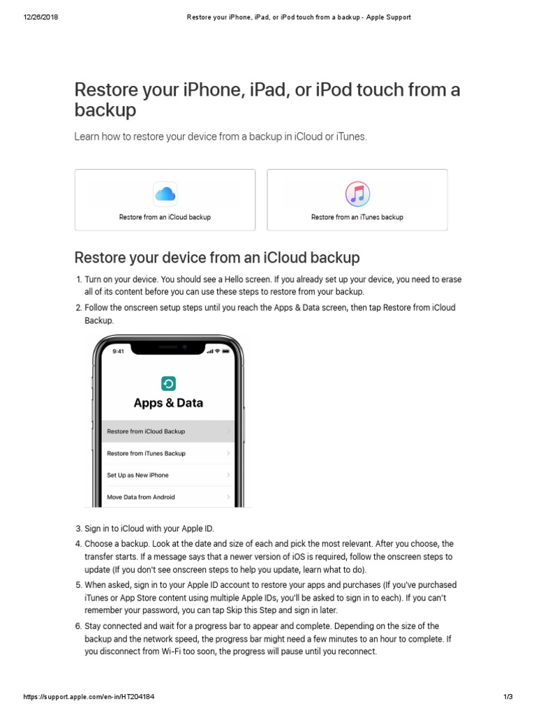 Restore Iphone From A Backup PDF I Cloud Ios