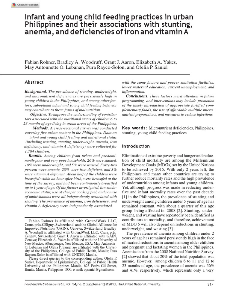 Infant and Young Child Feeding Practices in Urban Philippines and Their ...