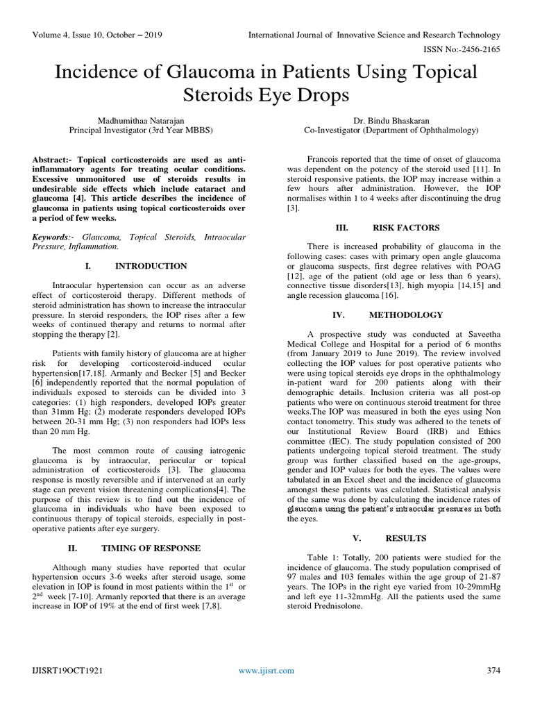 Incidence of in Patients Using Topical Steroids Eye Drops