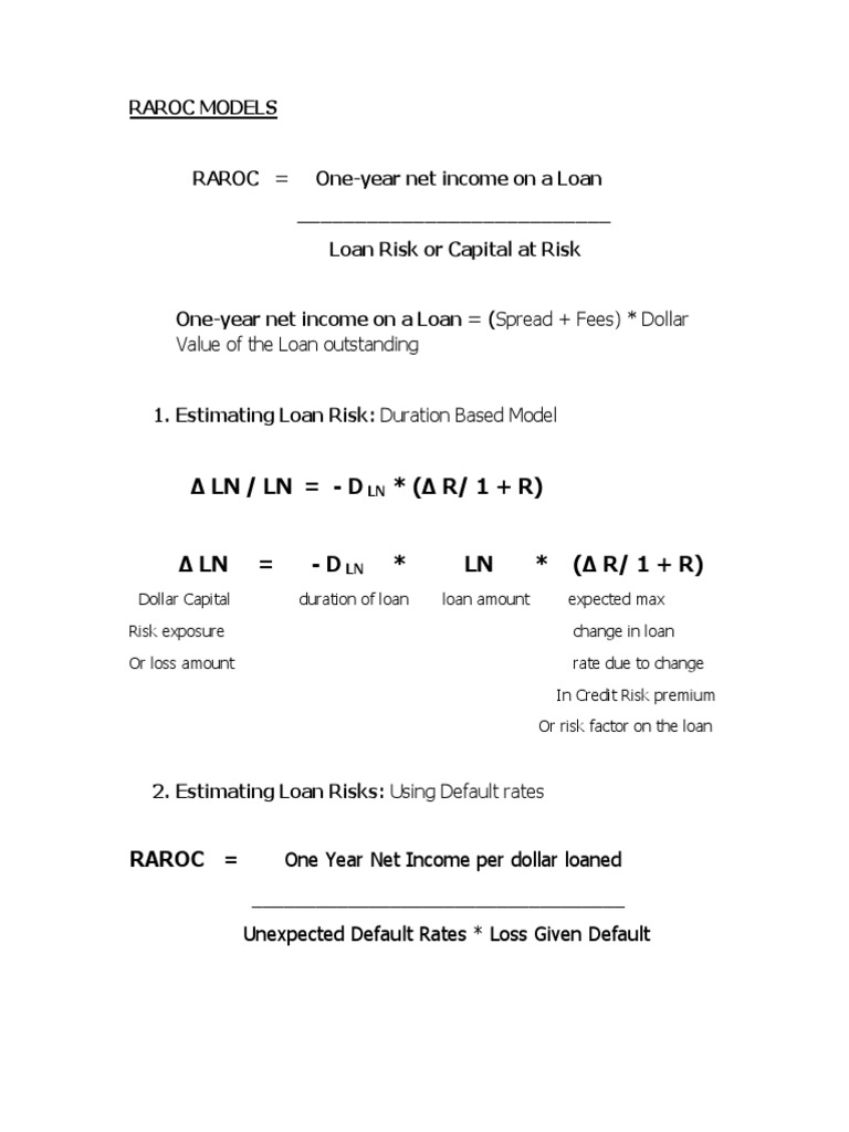 Raroc Model For Loan Pricing | PDF