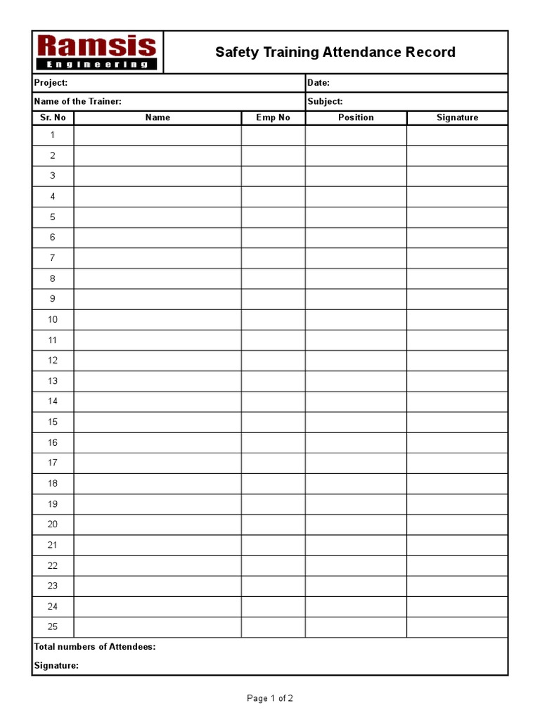 325Safety Training Attendance Record Rev 000 PDF