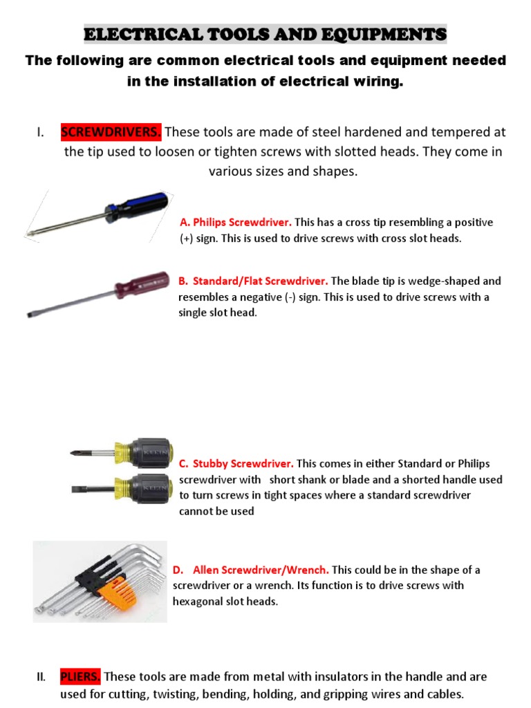 Electrical Tools and Equipments | PDF | Wire | Electrical Components