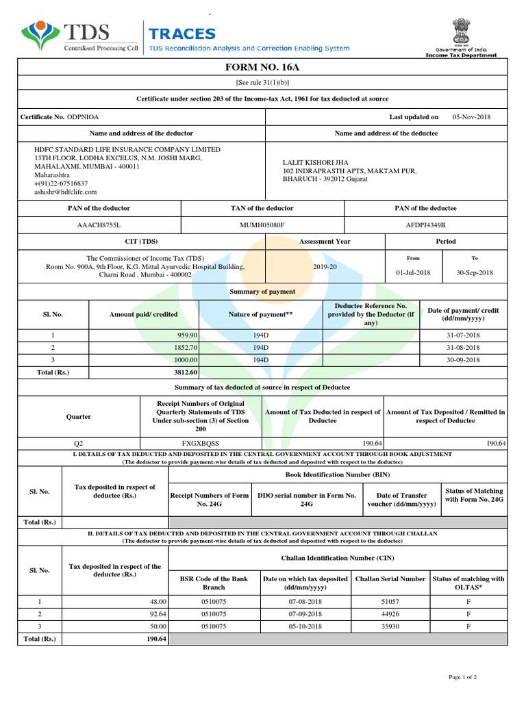 Form No. 16A: From To | PDF | Lease | Securities (Finance)