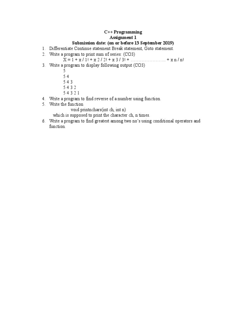 C++ Assignment 1 Overview | PDF