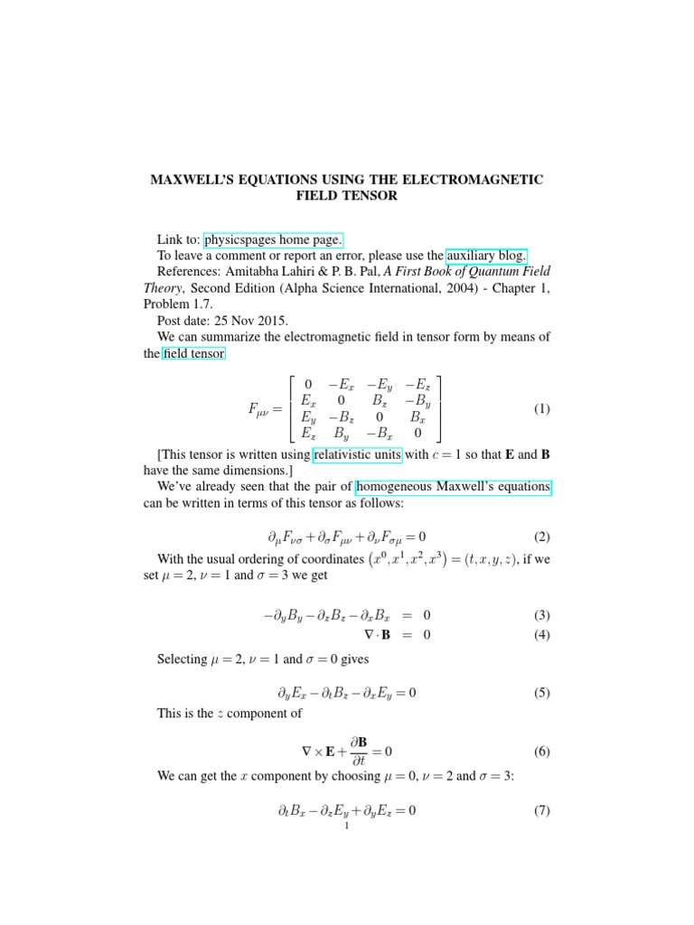 Maxwell's Equations in Tensor Form | PDF | Scientific Theories ...