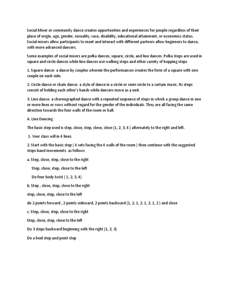 Social Mixer or Community Dance Creates Opportunities and Experiences