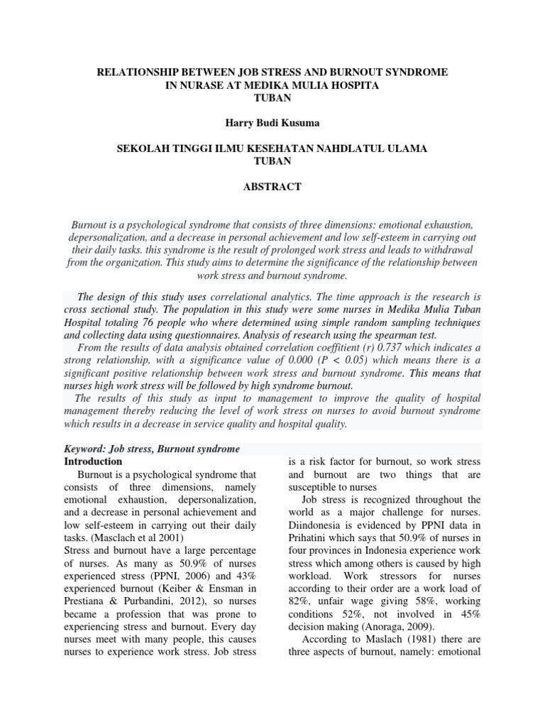 Relationship Between Job Stress and Burnout Syndrome-Dikonversi | PDF ...