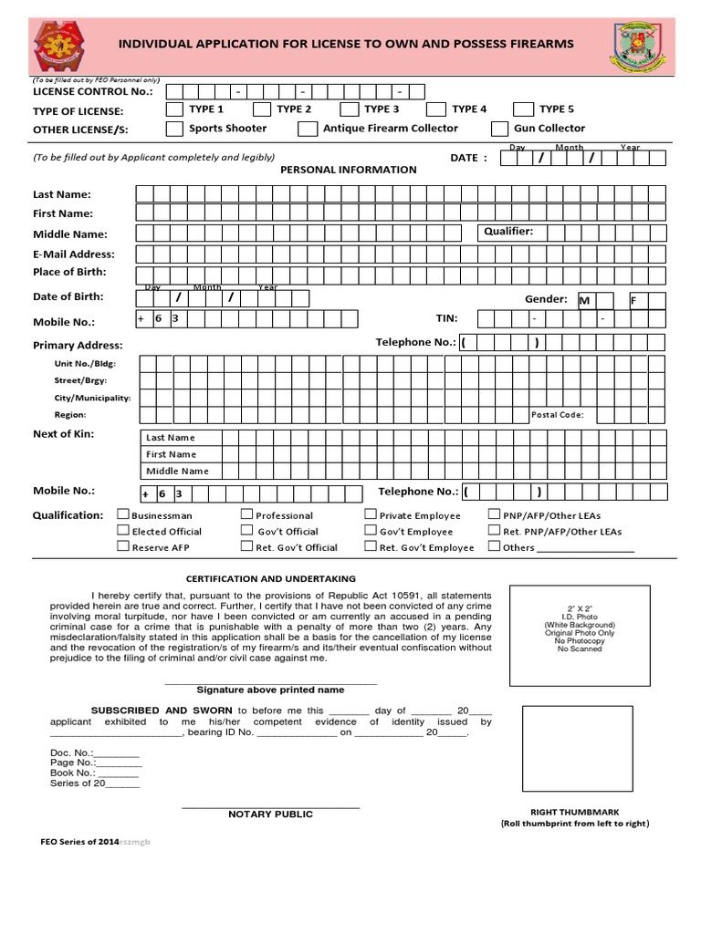 Individual Application License To Own and Possess Firearm LTOPF PDF